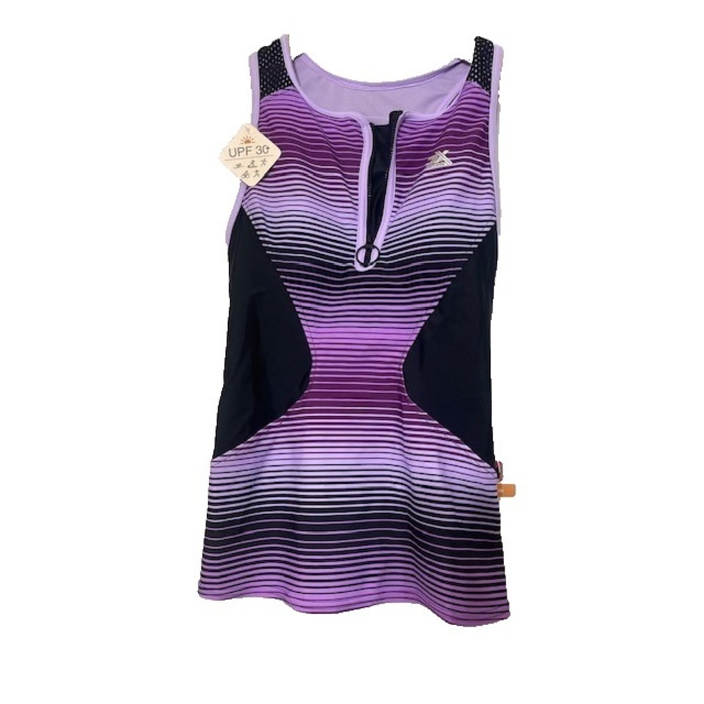 ZeroXposur Sun Smart Black and Purple Sleeveless Zip Front Top UPF 30+ Size XS